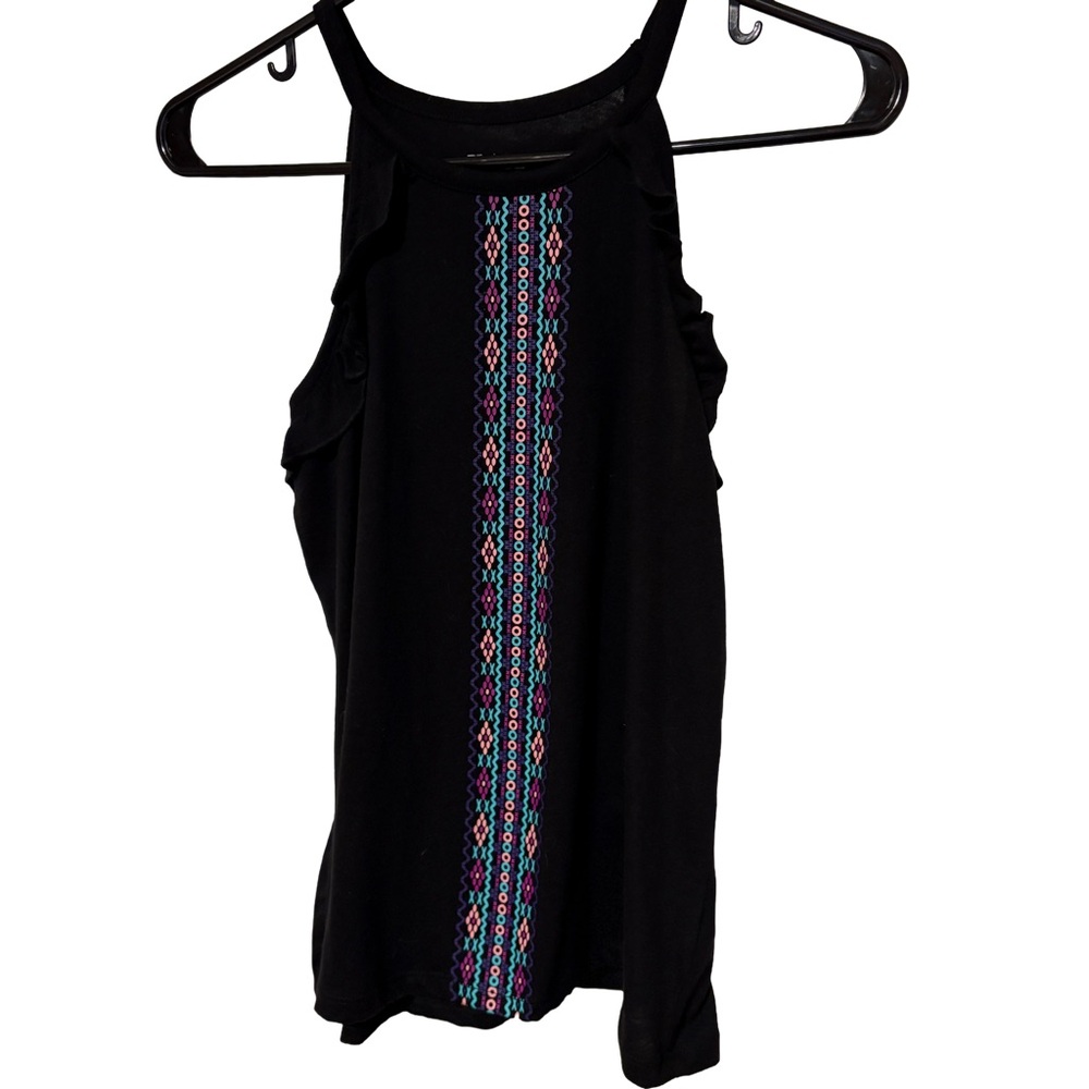 Adorable Place Black Tank Top with Colorful Geometric Design